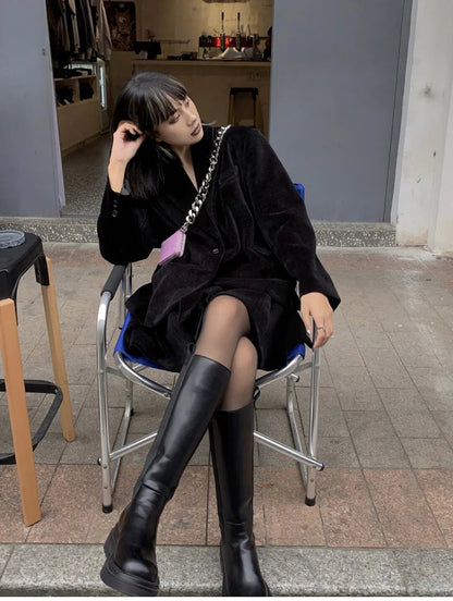 Platform Women's Knight Long Boots – Fashionable Warm Fur Knee-High Booties with Square Heels for Autumn & Winter