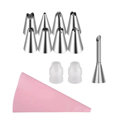 Silicone Piping Bags & Tips Set – Reusable Cake Decorating Kit with Stainless Steel Nozzles for Baking