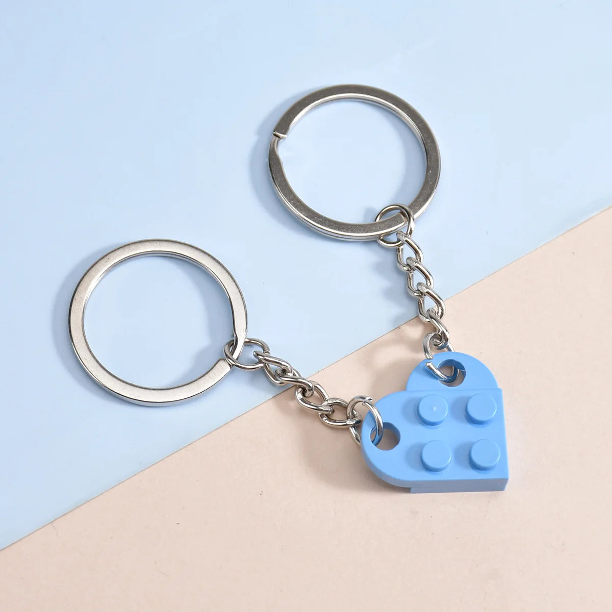2-Piece Love Heart Brick Keychain Set - Matching Couple and Friendship Building Block Key Rings, Valentine’s Day Gifts