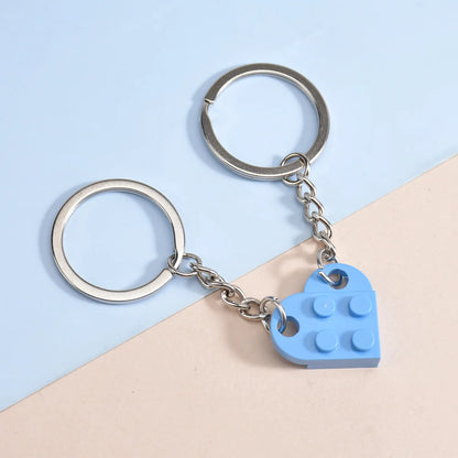 2-Piece Love Heart Brick Keychain Set - Matching Couple and Friendship Building Block Key Rings, Valentine’s Day Gifts
