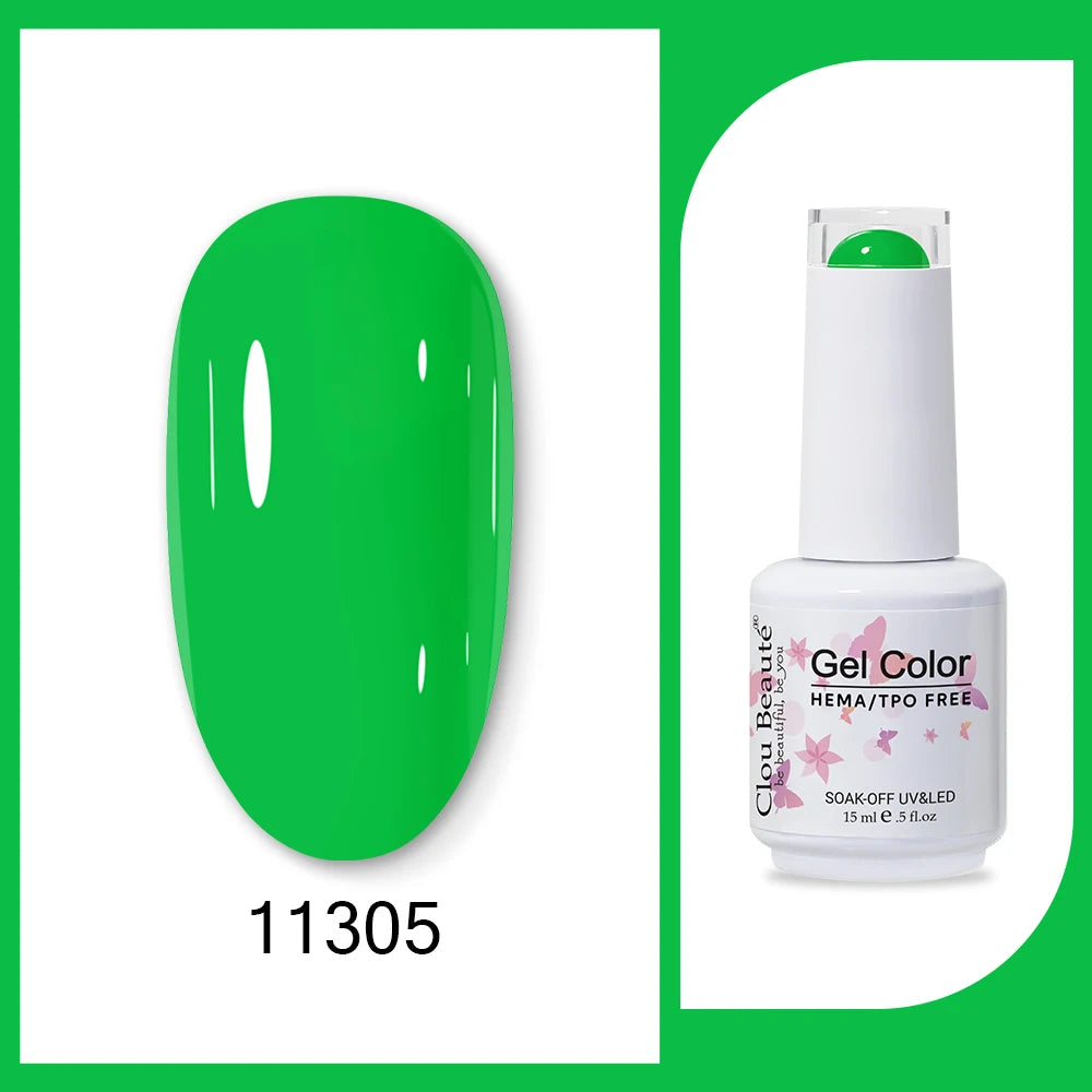 Clou Beaute 15ml Gel Nail Polish Set – Red Black White Green Neon UV Soak-Off Semi-Permanent Nail Varnish Base & Velvet Top Coat