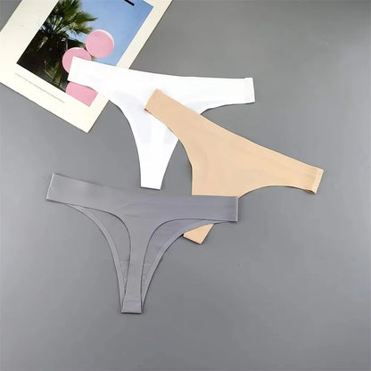 3PCS Ice Silk Seamless Thong Set for Women – Solid Low Rise Sexy G-String Sports Underwear, S-XL Sizes