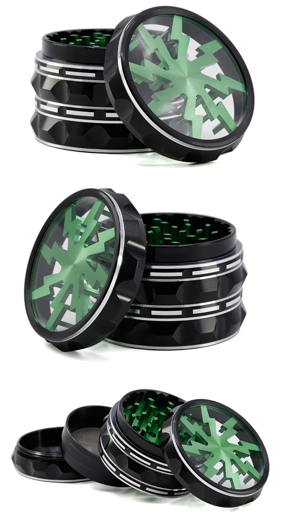 60mm 4-Part Aluminum Herb Grinder – Metal Spice Mill with Transparent Skylight for Tobacco & Smoking Accessories