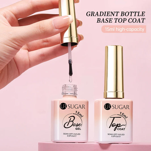 UR SUGAR 2 in 1 Base Gel & No Wipe Top Coat 15ml - Semi-Permanent UV Gel Primer for Nail Art Manicure Design