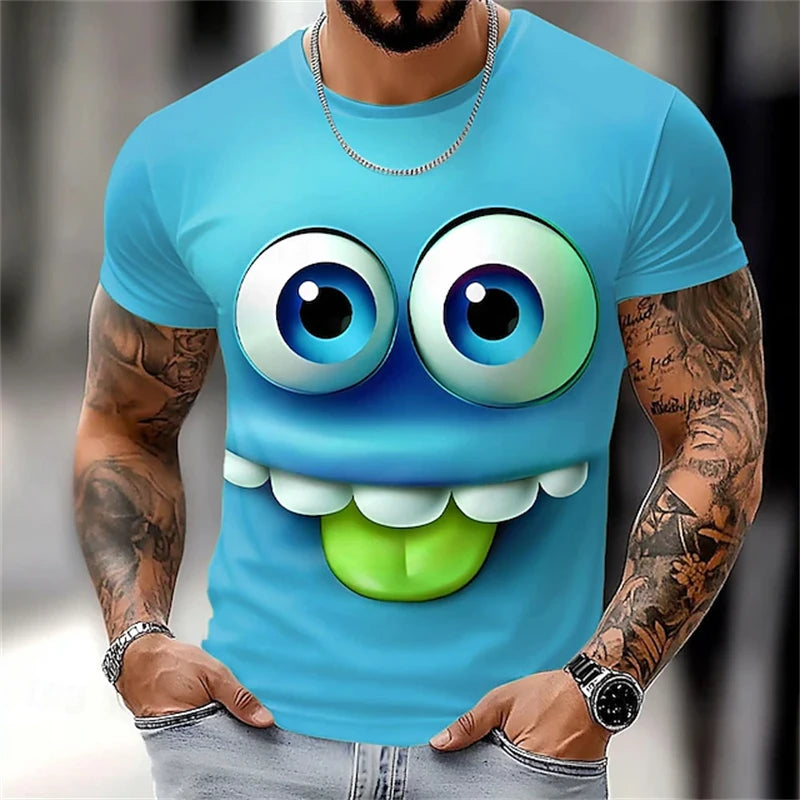 3D Funny Face T-Shirt - Men's Summer Casual Short Sleeve O-Neck Loose Streetwear Tee