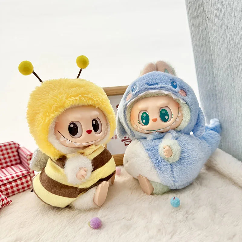 15-17cm Labubu Doll Clothes – Cute Pendant Outfits: Baby Bee, Dinosaur & Shark Accessories