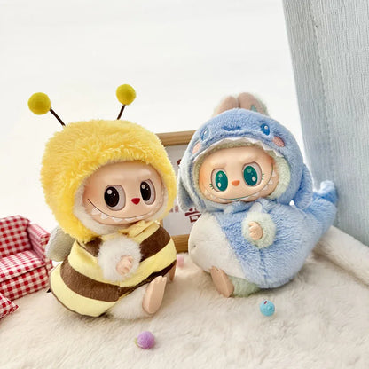 15-17cm Labubu Doll Clothes – Cute Pendant Outfits: Baby Bee, Dinosaur & Shark Accessories