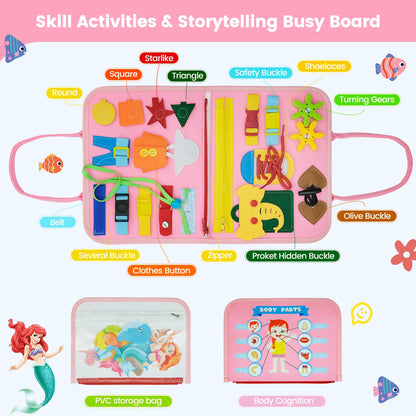 Montessori Toddler Busy Board – Educational Activity for Basic Dress Motor Skills, Baby Learning Toy for Travel