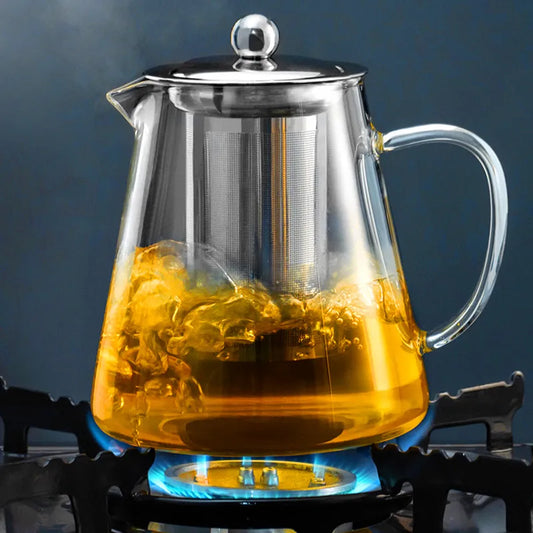 HMLOVE Heat Resistant Glass Teapot - Stainless Steel Tea Strainer Infuser, Kung Fu Teawear Set for Puer and Oolong Tea