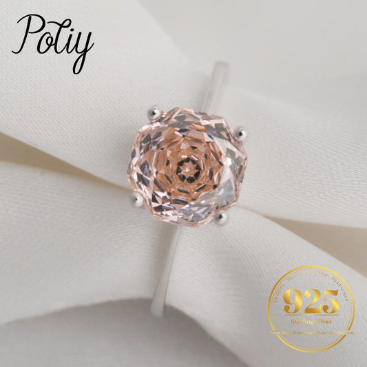 Potiy 2ct Octagon Rose Cut Morganite Pink CZ Solitaire Ring – 925 Sterling Silver Women’s Jewelry Gift with Certificate