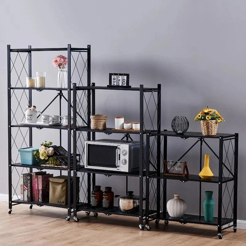 Foldable Large Iron Frame Storage Shelves – Installation-Free Standing Metal Shelving Unit for Kitchen
