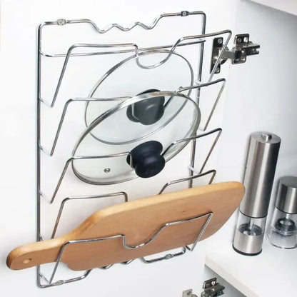 Wall-Mounted Kitchen Organizer Rack – Five-Layer Metal Pot Lid Storage, Rust-Free Multifunctional Rack