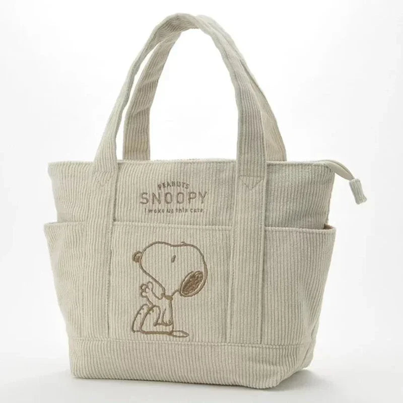 Disney Snoopy Corduroy Tote Bag – Cute Large Capacity Handbag with Zipper, Casual Shoulder Bag for Students