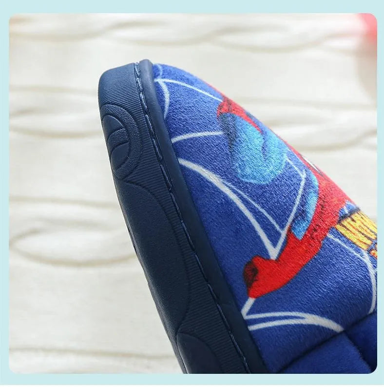 Cartoon Spider-Man Cotton Slippers – Warm Autumn & Winter Indoor Shoes for Kids, Boys’ Fashion Footwear