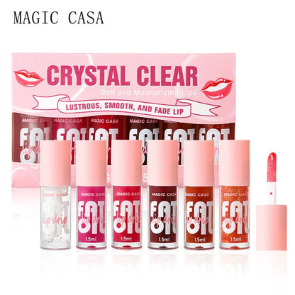 MAGIC CASA 6pcs Hydrating Jelly Lip Oil Set – Long-Lasting Moisturizing & Shimmering Liquid Lip Hydration