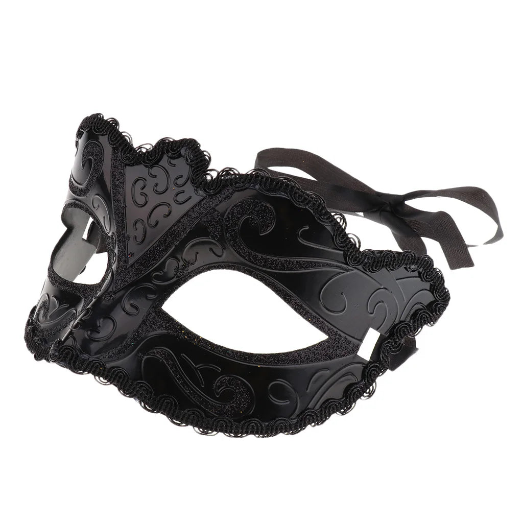 Black Lace Half Face Fox Mask – Venetian Masquerade Eye Mask with Tiara for Carnival & Party Wear
