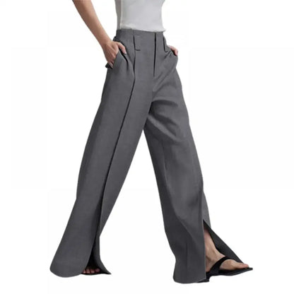 Yeezzi Urban 2024 Women's Suit Pants - Fashionable High-Waisted, Pleated, Split-Front Trousers in Black & White