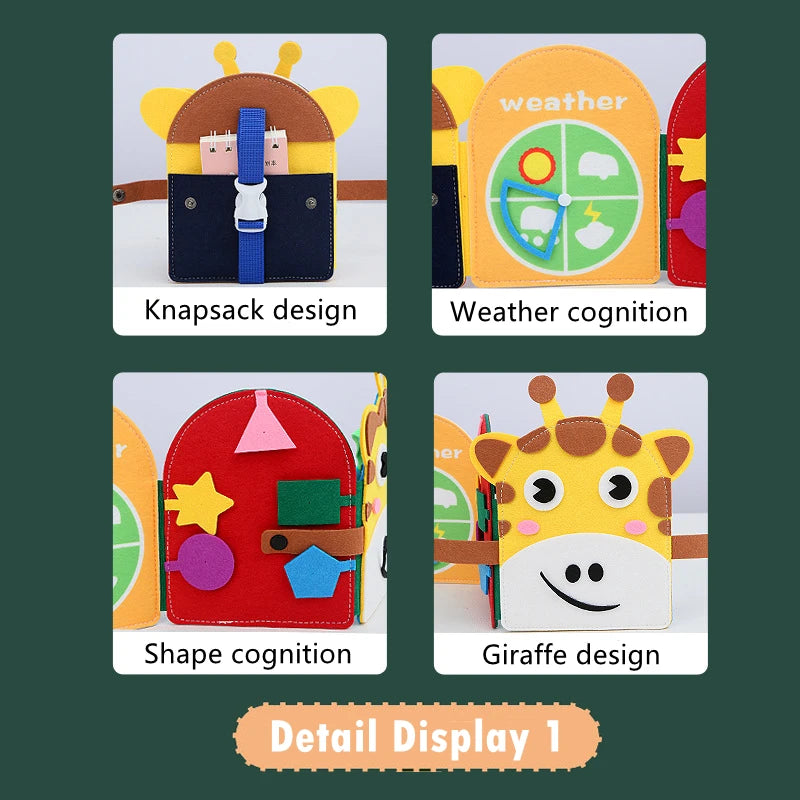 Montessori Busy Book for Kids – Color, Shape & Animal Cognition, Early Education Giraffe Quiet Book, Fine Motor Skills Toy