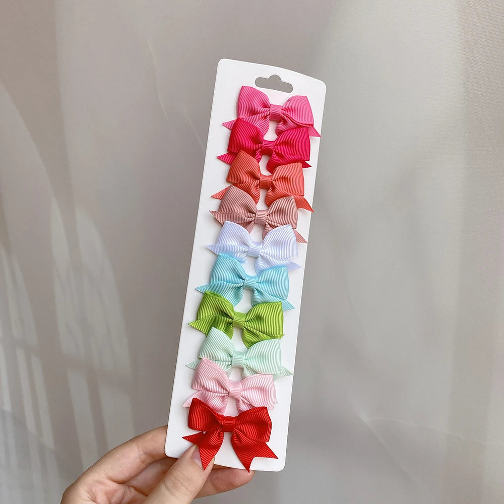 10pcs Kids Bow Hair Clips - Handmade Ribbon Bowknot Barrettes for Baby Girls Hair Accessories