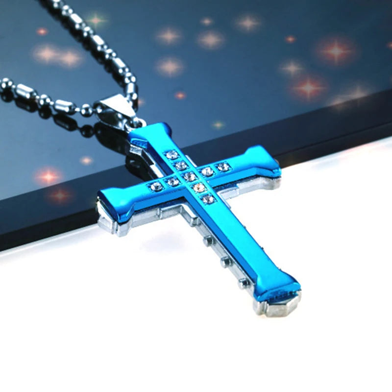 2025 Cross Pendant Necklace for Men – Zircon Black Gold Stainless Steel Hip Hop Punk Chain Jewelry, Simple Cool Fashion Gift