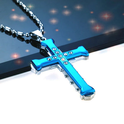 2025 Cross Pendant Necklace for Men – Zircon Black Gold Stainless Steel Hip Hop Punk Chain Jewelry, Simple Cool Fashion Gift