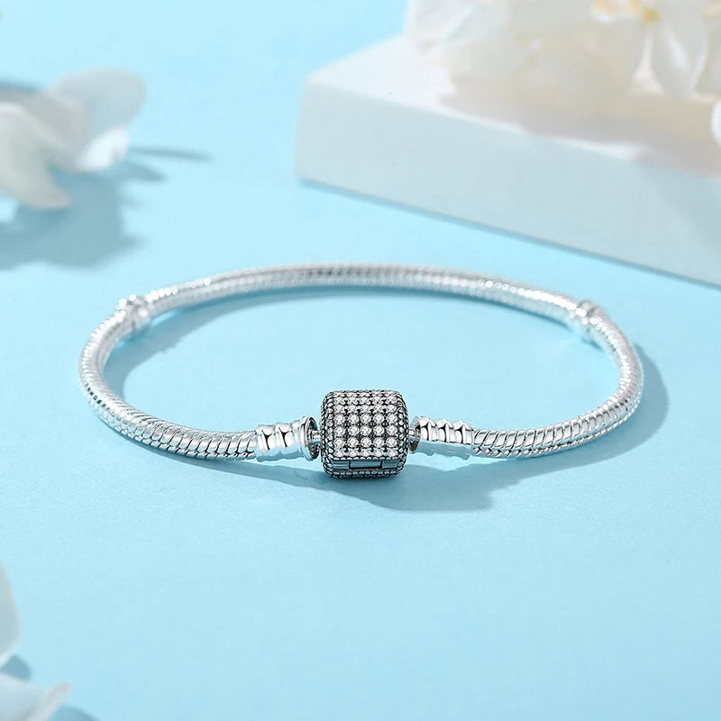 925 Sterling Silver Love Heart Charm Bracelet – Rose Gold Snake Chain Bangle for Women | DIY Luxury Bead Jewelry Accessories