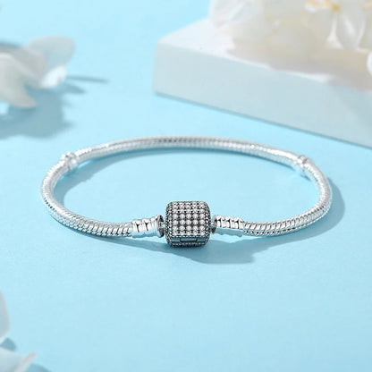 925 Sterling Silver Love Heart Charm Bracelet – Rose Gold Snake Chain Bangle for Women | DIY Luxury Bead Jewelry Accessories