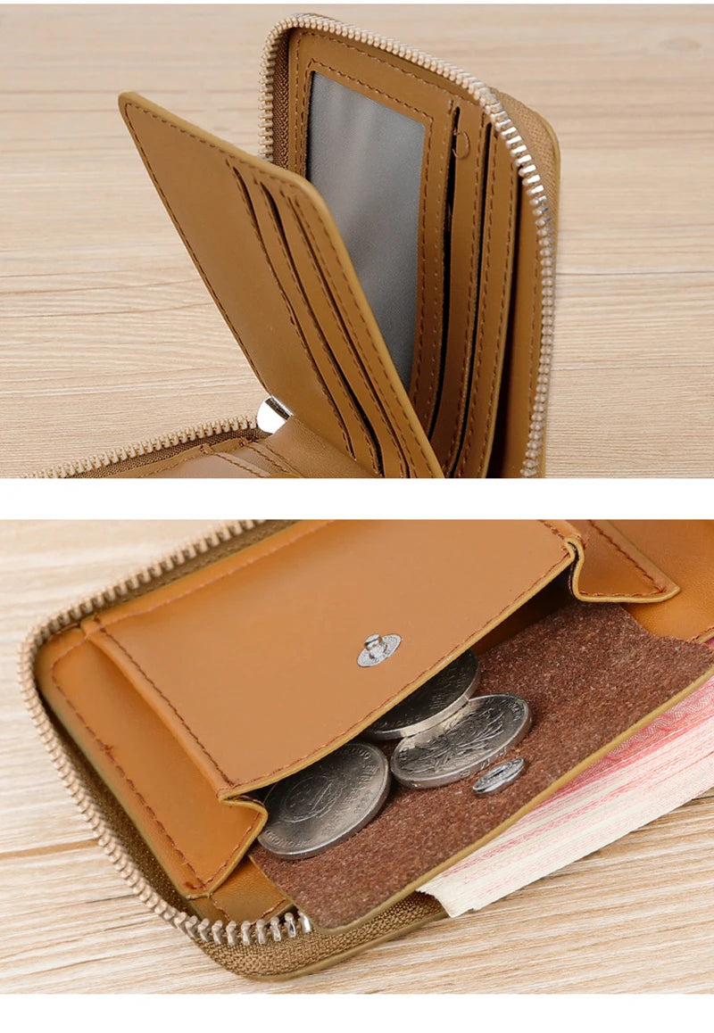 Luxury Leather Men's Wallet – RFID Zipper Card Holder with Coin Pocket, Perfect Gift for Men