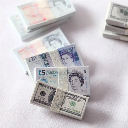 5PCS Mini Dollar & Euro Fake Money Banknotes – Miniature Props for Kids Dollhouse & Decoration