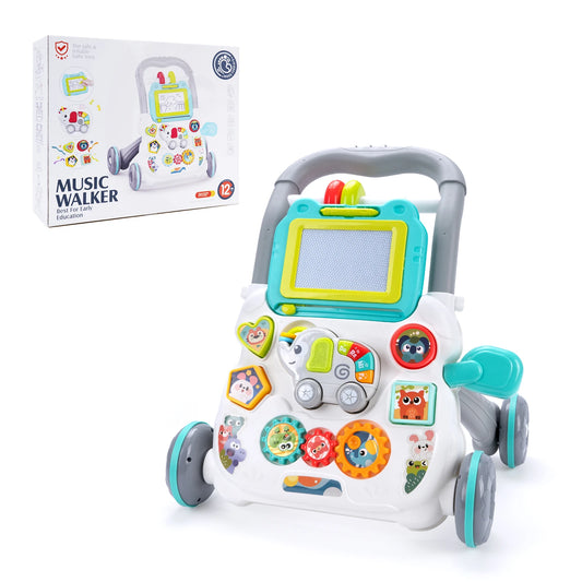 Baby Push Walker Toy - Multifunction Musical Learning Walker with Drawing Board for 12M+ Toddlers