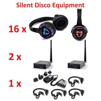 Silent Disco Wireless Headphones Bundle with RF LED Transmitter – 500M Range for DJ, iPod, MP3, Party, Club