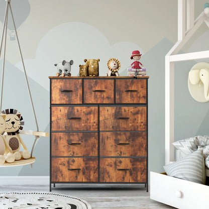 Dresser for Bedroom – 9 Fabric Storage Drawers, Tall Chest Organizer for Adult & Kids Clothes, Closet Cabinet Furniture