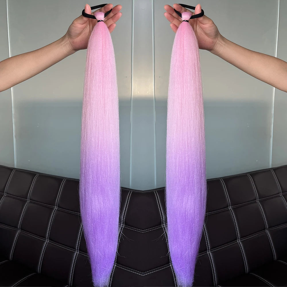 Synthetic Colorful Ponytail Extensions – Long Straight Braided Hairpieces with Rubber Band for Women