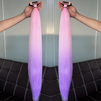 Synthetic Colorful Ponytail Extensions – Long Straight Braided Hairpieces with Rubber Band for Women