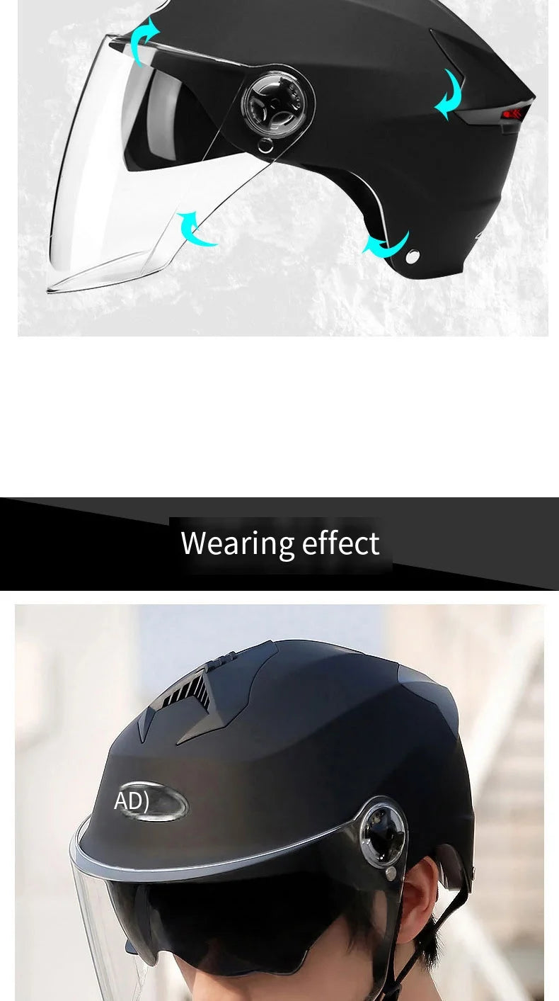 Motorcycle Helmet with LED Lights – Double Visor Moped Helmet for Men & Women, Electric Scooter & Bicycle Light, Rechargeable