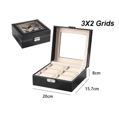 DELESYS PU Leather Watch Box — 2/3/4/5/6/8/10/12 Slot Traditional Style Storage Case with Lock, Gift Watch Organizer