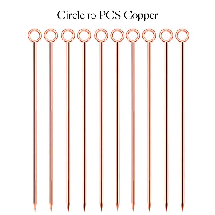 10PCS Stainless Steel Cocktail Picks - Fruit Sticks & Drink Stirring Sticks in Circle, Ball, and Hat Shapes