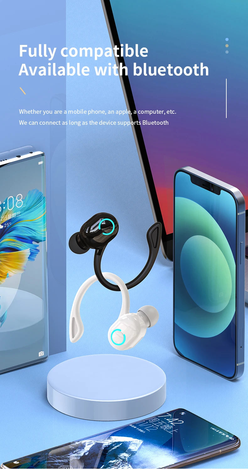 Wireless Bluetooth Earphones – HiFi Bass Ear-Hook Earbuds with HD Mic, Noise Cancelling, Waterproof Sports Gaming Headset