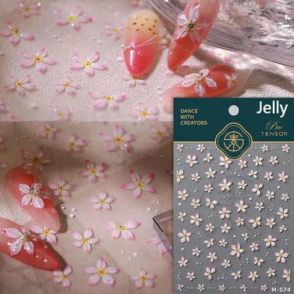 Floral Nail Art Stickers - White Rose Lily Daisy Peony Cherry Blossom & Magnolia Manicure Decals for DIY Nails