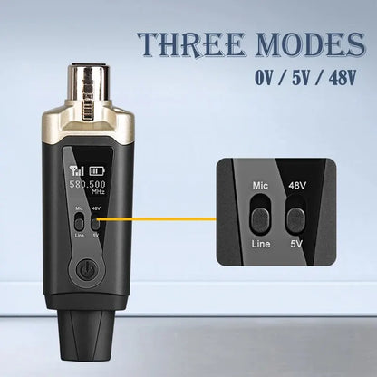 Wireless Microphone System - XLR Mic Converter Adapter with UHF Transmitter for Condenser & Dynamic Mics
