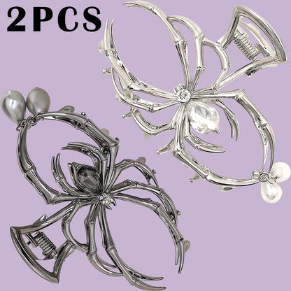Women's Y2K Skull Spider Hair Clip - Rhinestone Pearl Alloy Claw Design for Stylish Daily Hair Accessories