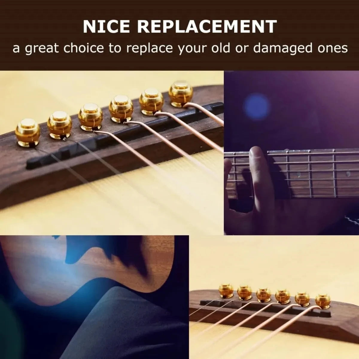 6 Pcs Brass Guitar Bridge Pins – String Pegs with Bridge Pin Puller, Guitar Parts Replacement