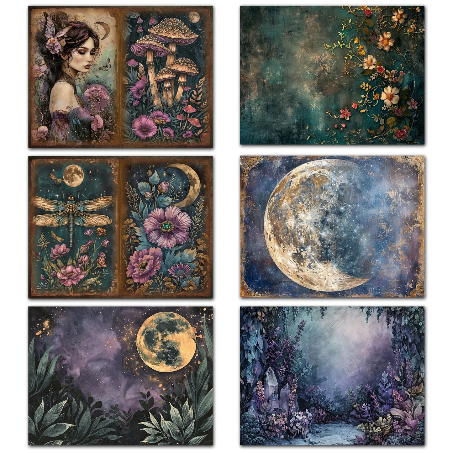 52 Piece Gothic Midnight Garden Scrapbook Set - Background Paper Pads & Stickers for Crafts, Holidays & Parties