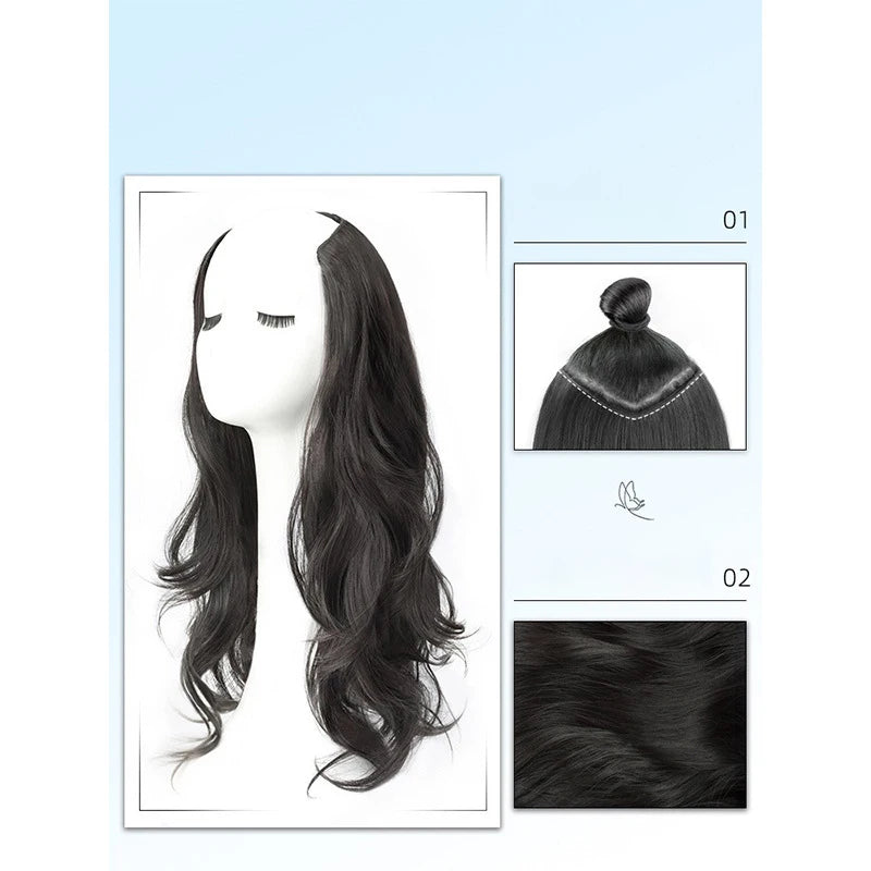 Synthetic Long Curly V-Shaped Wig – Seamless, Voluminous Hair Extension for Women
