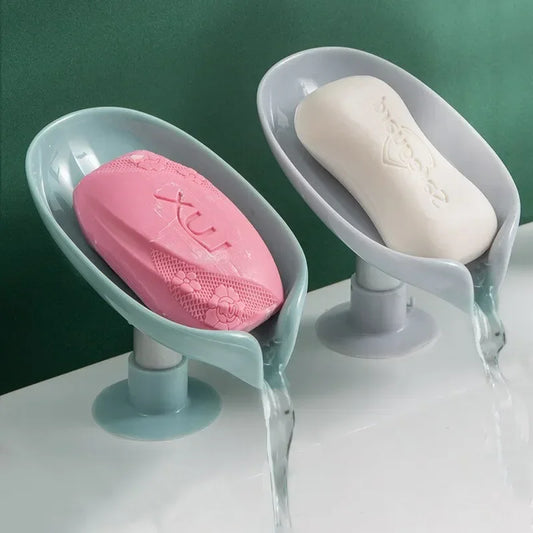 Leaf Shape Soap Holder: Drain Soap Box with Suction Cup Tray - Shower Sponge Container for Kitchen & Bathroom Accessories