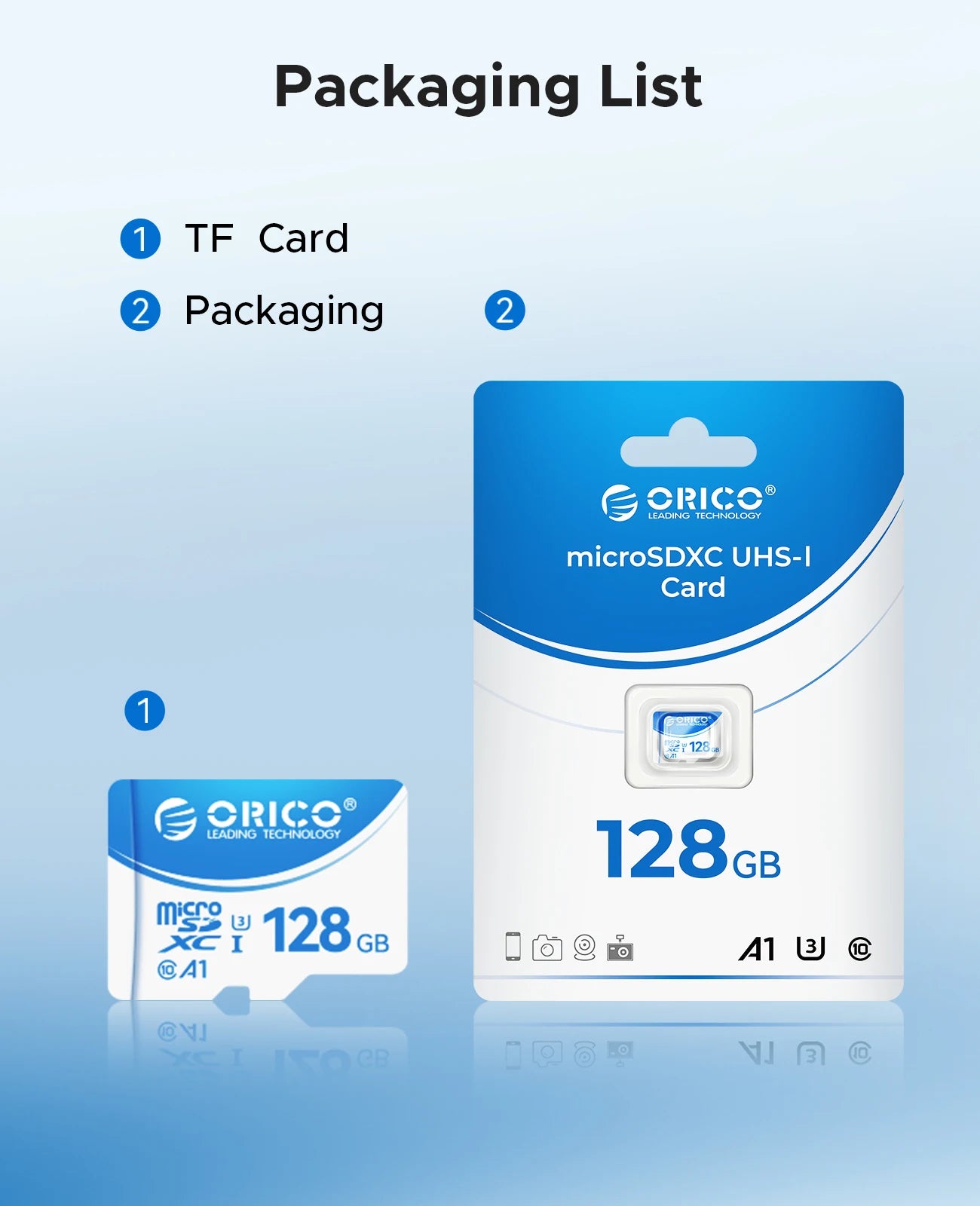ORICO Micro SD Card – 16GB, 32GB, 64GB, 128GB A1 U3 Class 10 V10 for Camera, Drone & Dash Cam