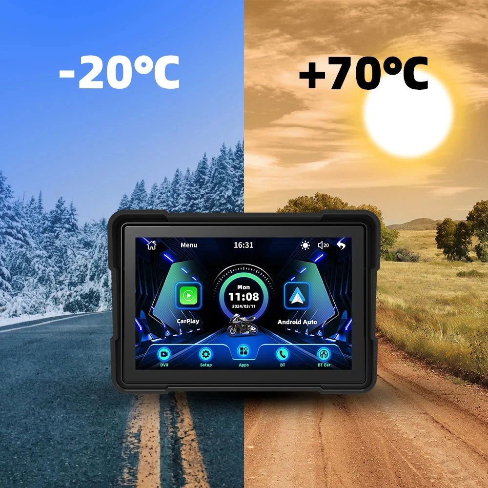 EVKEY MTC13 Motorcycle Navigation Display - Waterproof CarPlay Screen, Portable Wireless Monitor with Android Auto