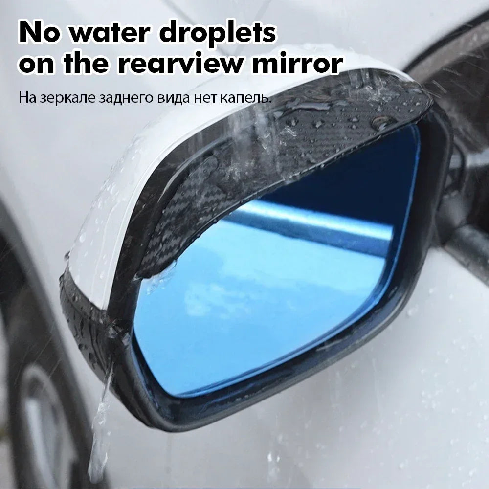 2PCS Carbon Fiber Car Rearview Mirror Rain & Sun Shields – Clear Vision Protector