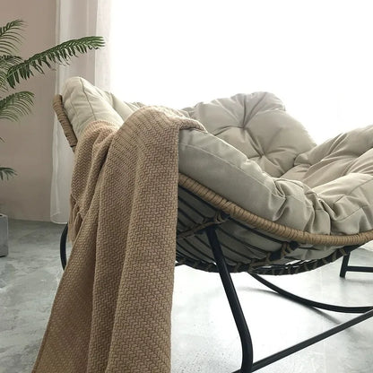 Modern Rattan Rocking Chair - Luxury Iron Frame Leisure Lounge Chair for Living Room, Balcony & Home Relaxation