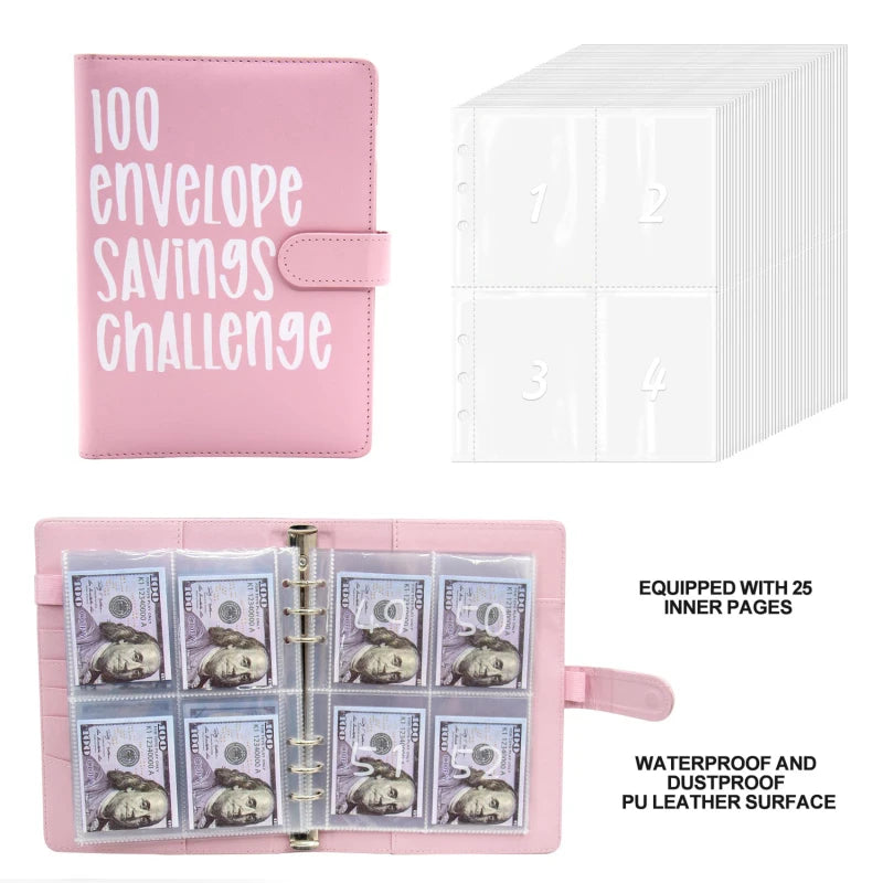100 Day Couple's Challenge Journal – PU Leather Loose-Leaf Savings Book with Magnetic Buckle, Save & Make Money Notebook